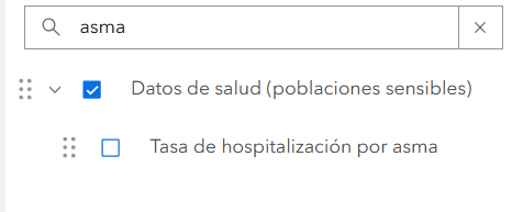 El cuadro de búsqueda de la lista de capas del mapa.