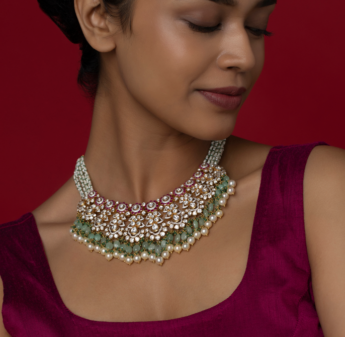 Emerald and pearl choker necklace | CKC Jewellers