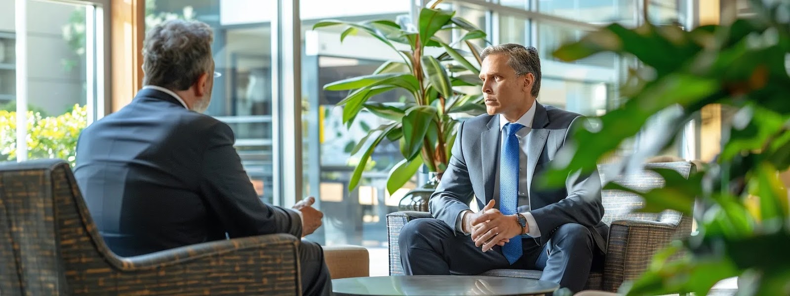 a focused individual sitting with a financial advisor, discussing annuity options in a bright, modern office setting.