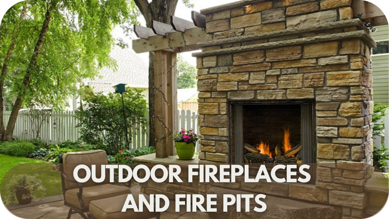 Cozy outdoor fireplace and fire pit design with natural stone accents.