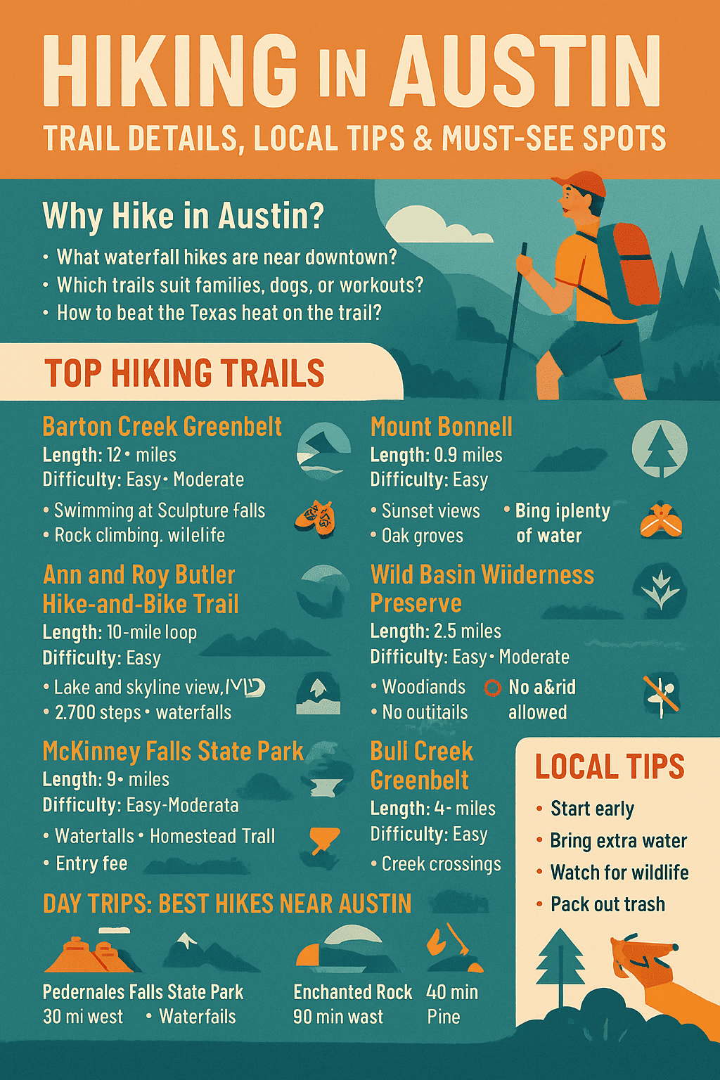 Hiking in Austin: Trail Details, Local Tips & Must-See Spots (Infographics)