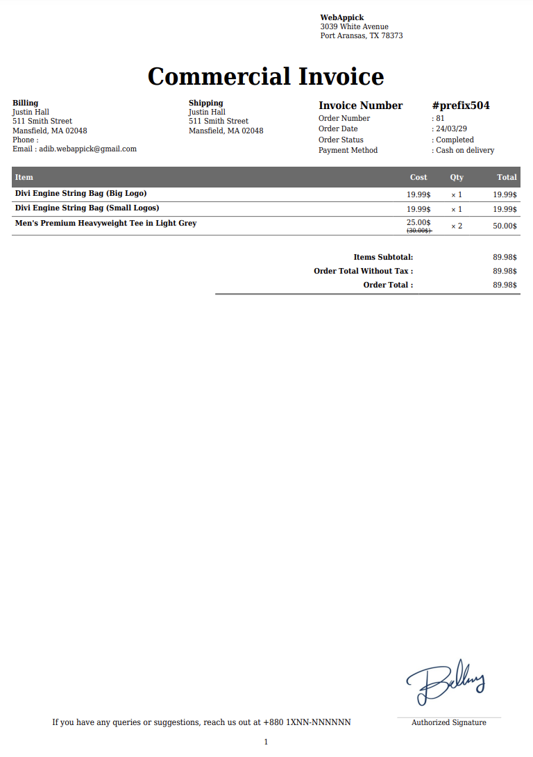 Commercial Invoice Demo