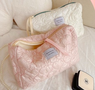 Puffy Quilted Heart Makeup Bag