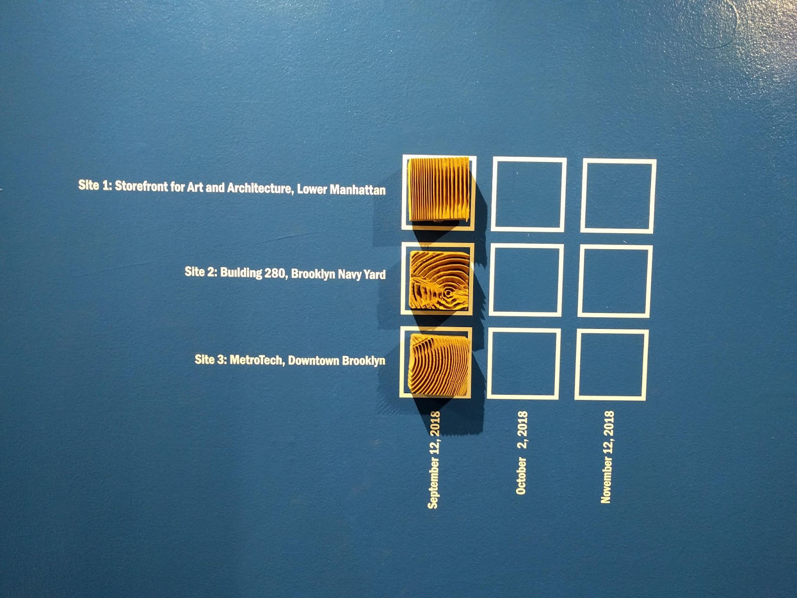 Detail of exhibit, with tiles deployed at other locations across the city (photo: Elizabeth Henaff)