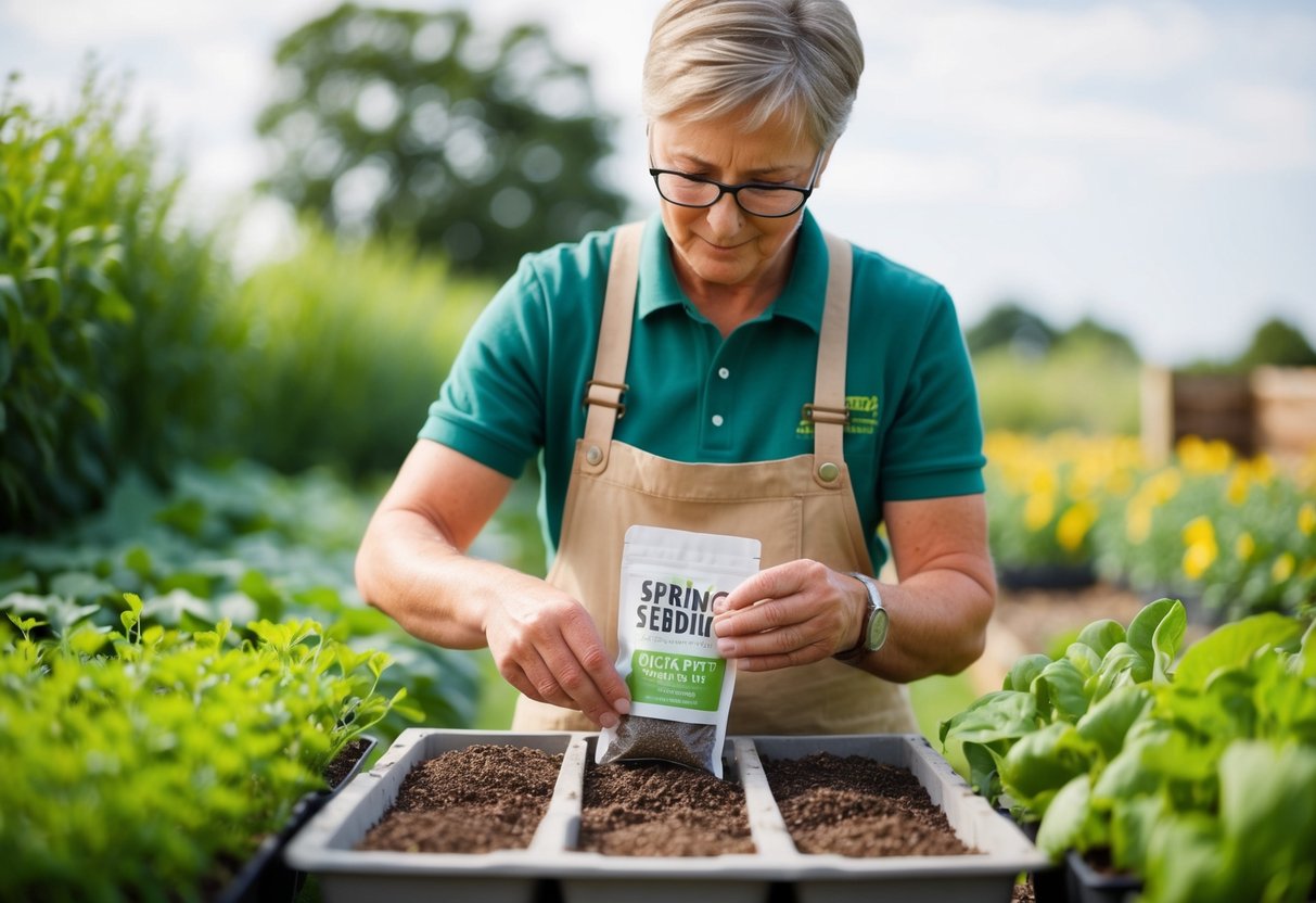 A gardener carefully selects and prepares seeds for planting, weighing the options of dormant seeding versus spring seeding