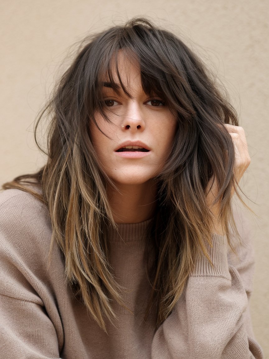 12. Messy Layers with Shaggy Bangs