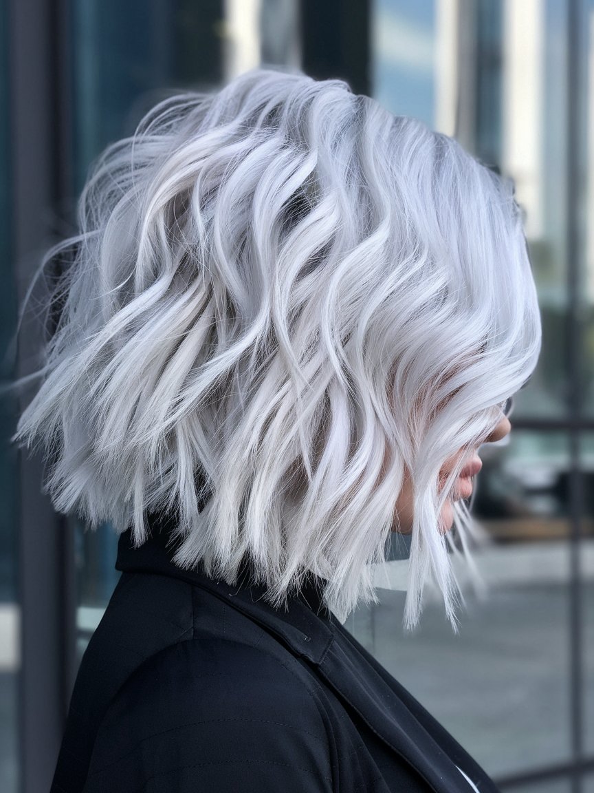 5. Chin Length Platinum Textured Bob