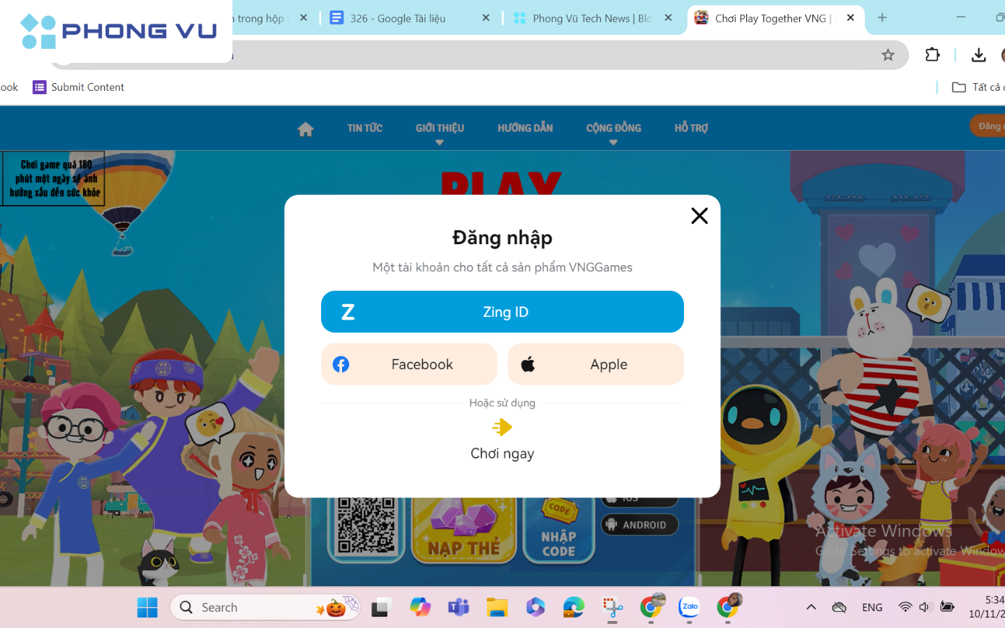 Nhập code Play Together VNG trực tiếp trên website
