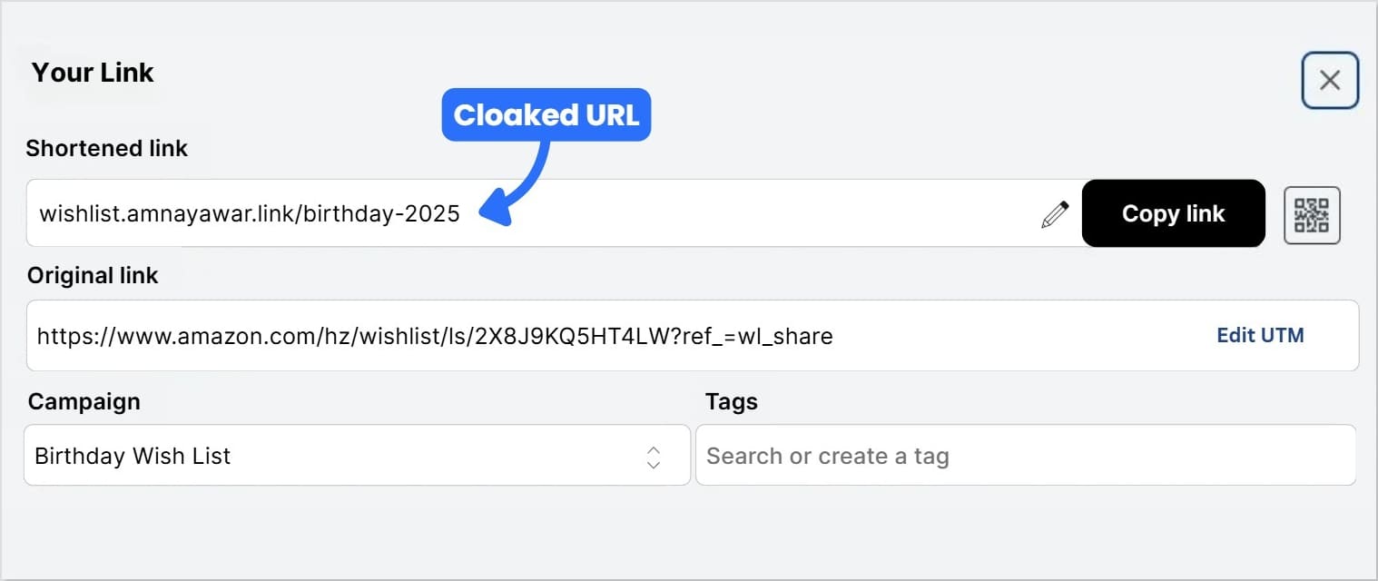 Cloaked Amazon WIsh List URL