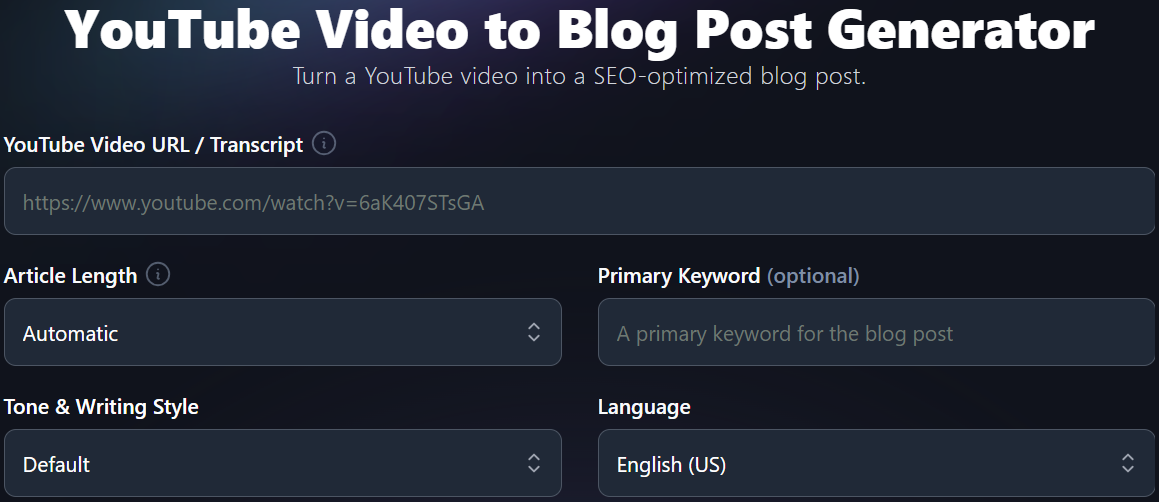 Right Blogger YouTube to blog post conversion tool