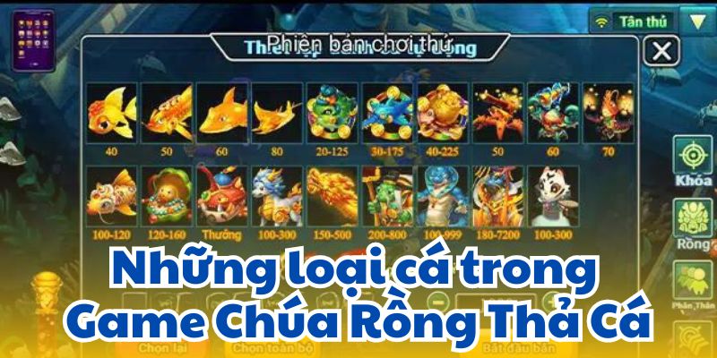 Những loại cá trong Game Chúa Rồng Thả Cá