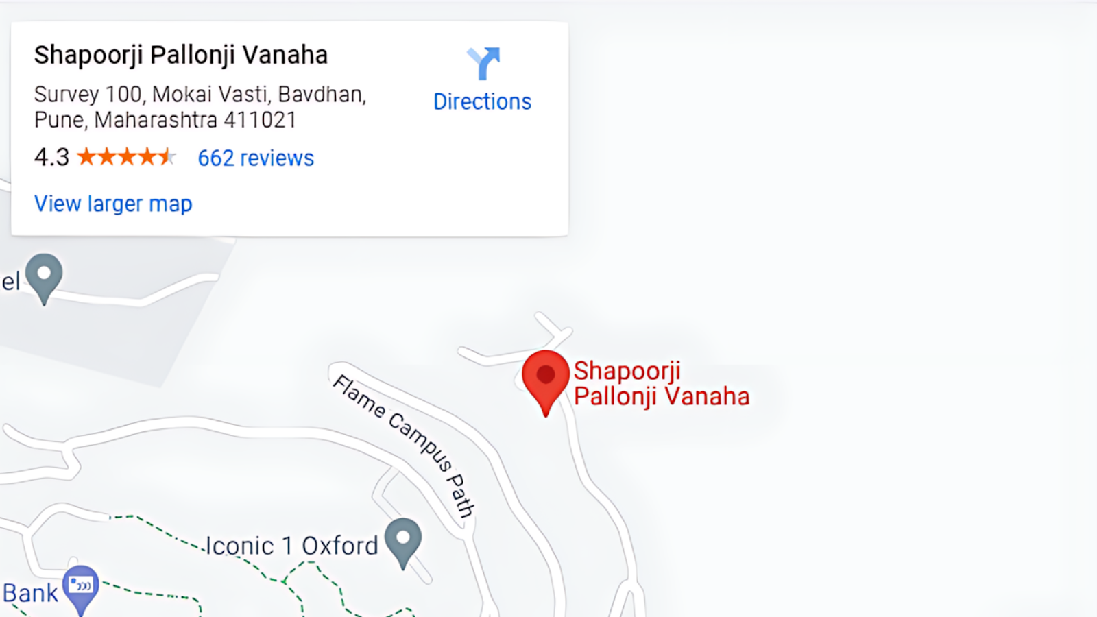 Shapoorji Pallonji vanaha location on Google Maps.