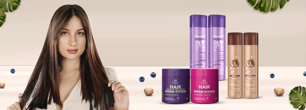 Model on a web banner with floractive's hair care products