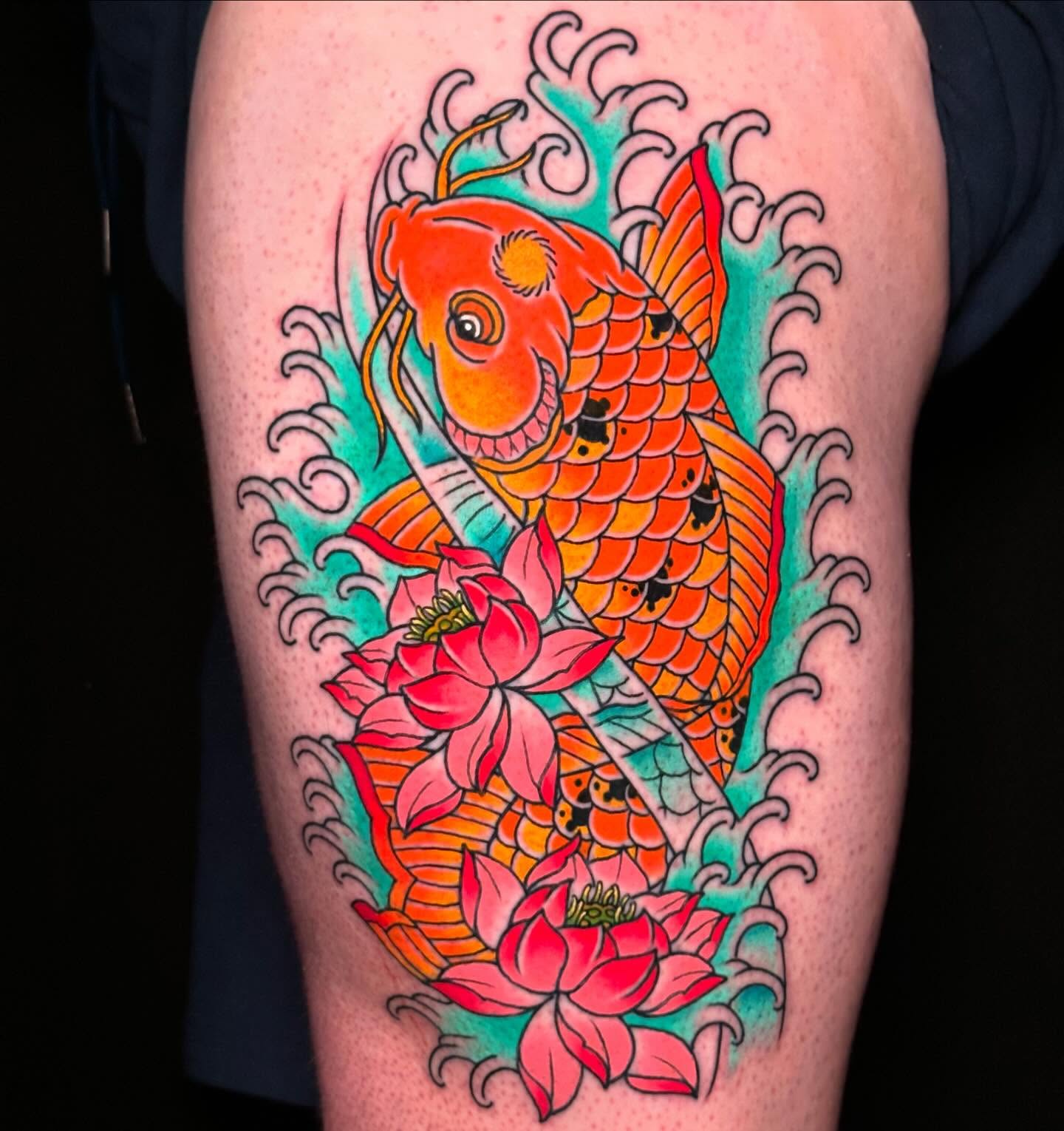 Koi Fish Thigh Tattoo