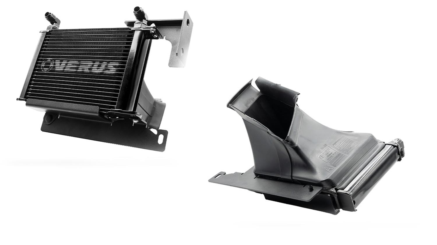 Front and rear images of the MK5 Supra oil cooler kit from Verus