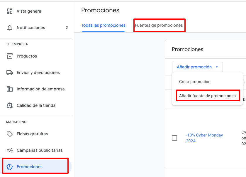 Configuración a través de un feed de promociones