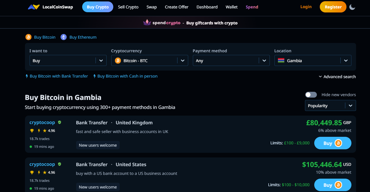 LocalCoinSwap homepage