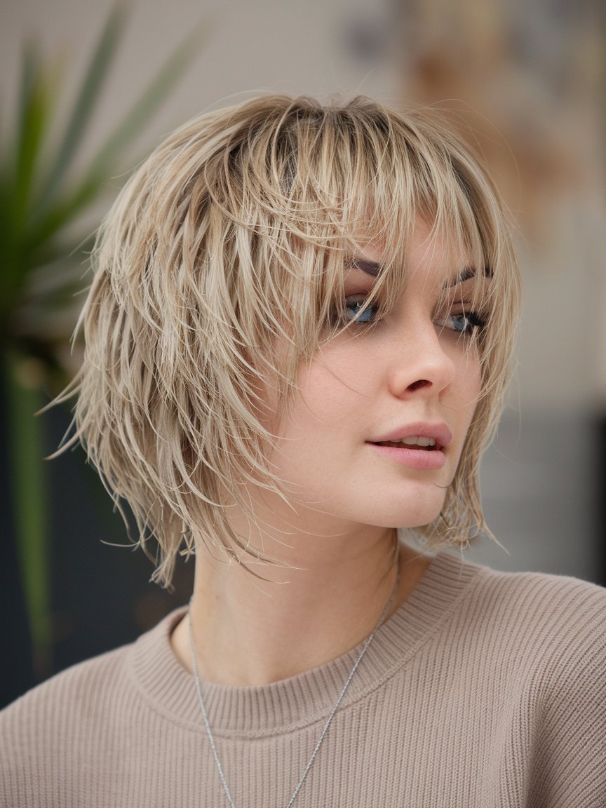 53. Choppy Blonde Bob for Thin Hair