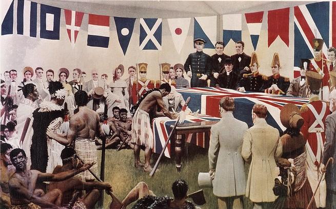 A reconstruction of the Signing of the Treaty of Waitangi, Marcus King. Sourced via Flickr.