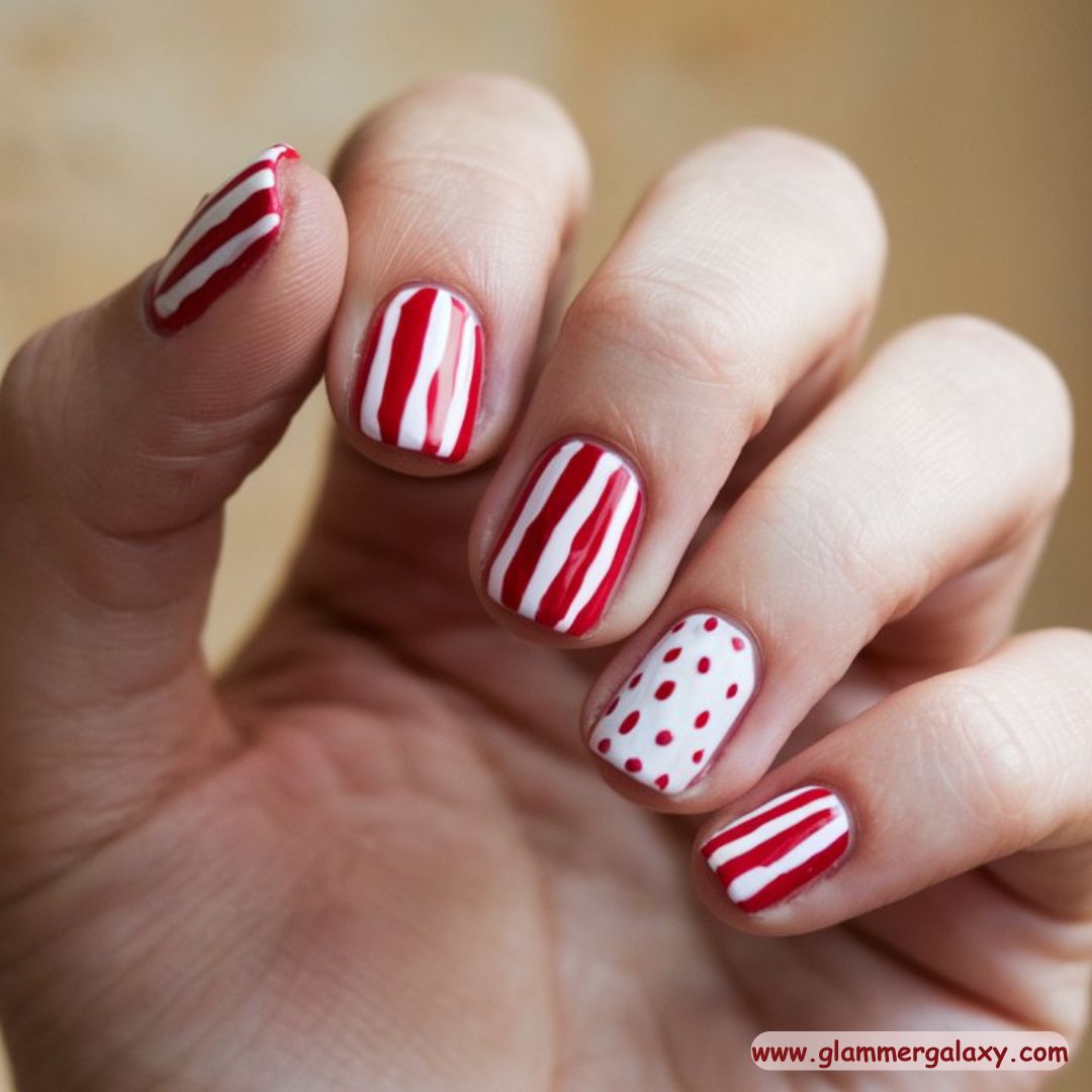 Red Winter Nail Designs having Red & White Contrast
