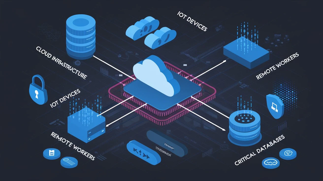 A comprehensive diagram showing key components of a Zero Trust Architecture.