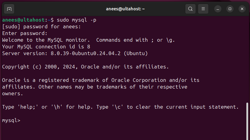 log into mysql