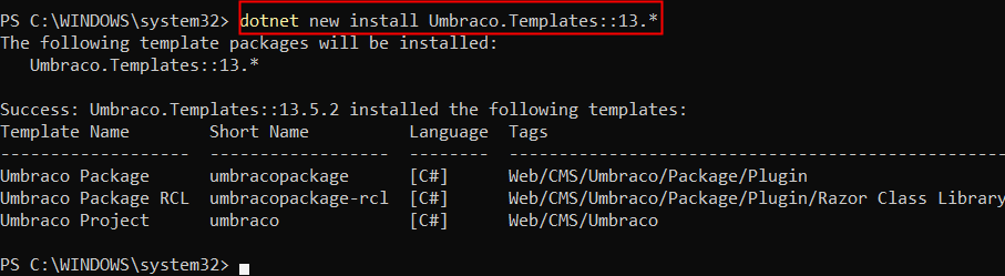 install umbraco templates