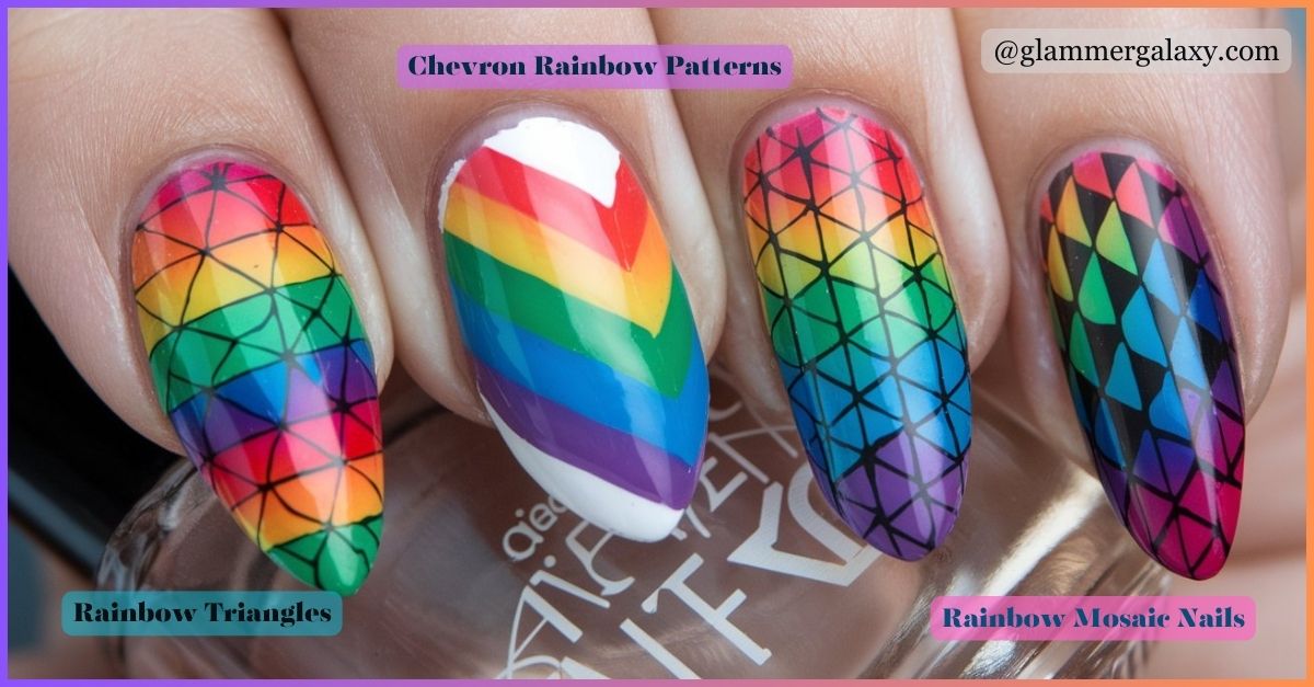 Multicolored chevron rainbow patterns on nails