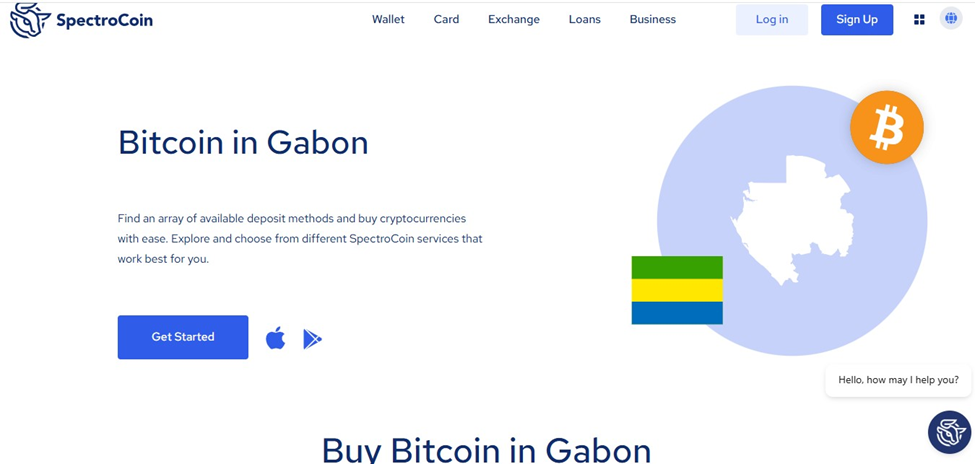 A screenshot of a webpage where Gabonese can buy Bitcoin on Spectrocoin.