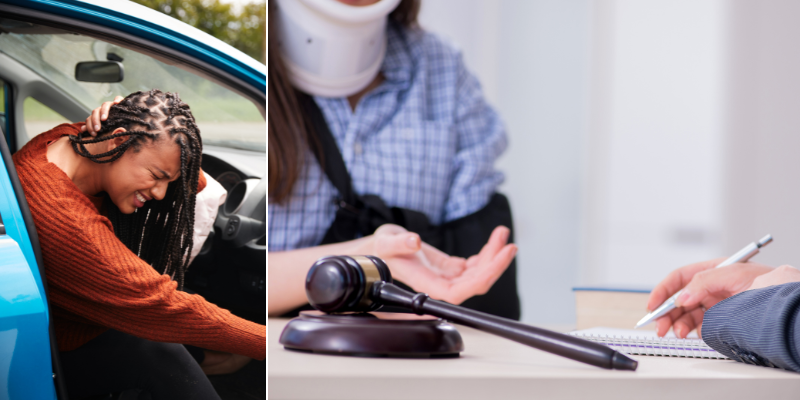 two picture collage of plaintiff's injuries and a consultation with a personal injury laywer