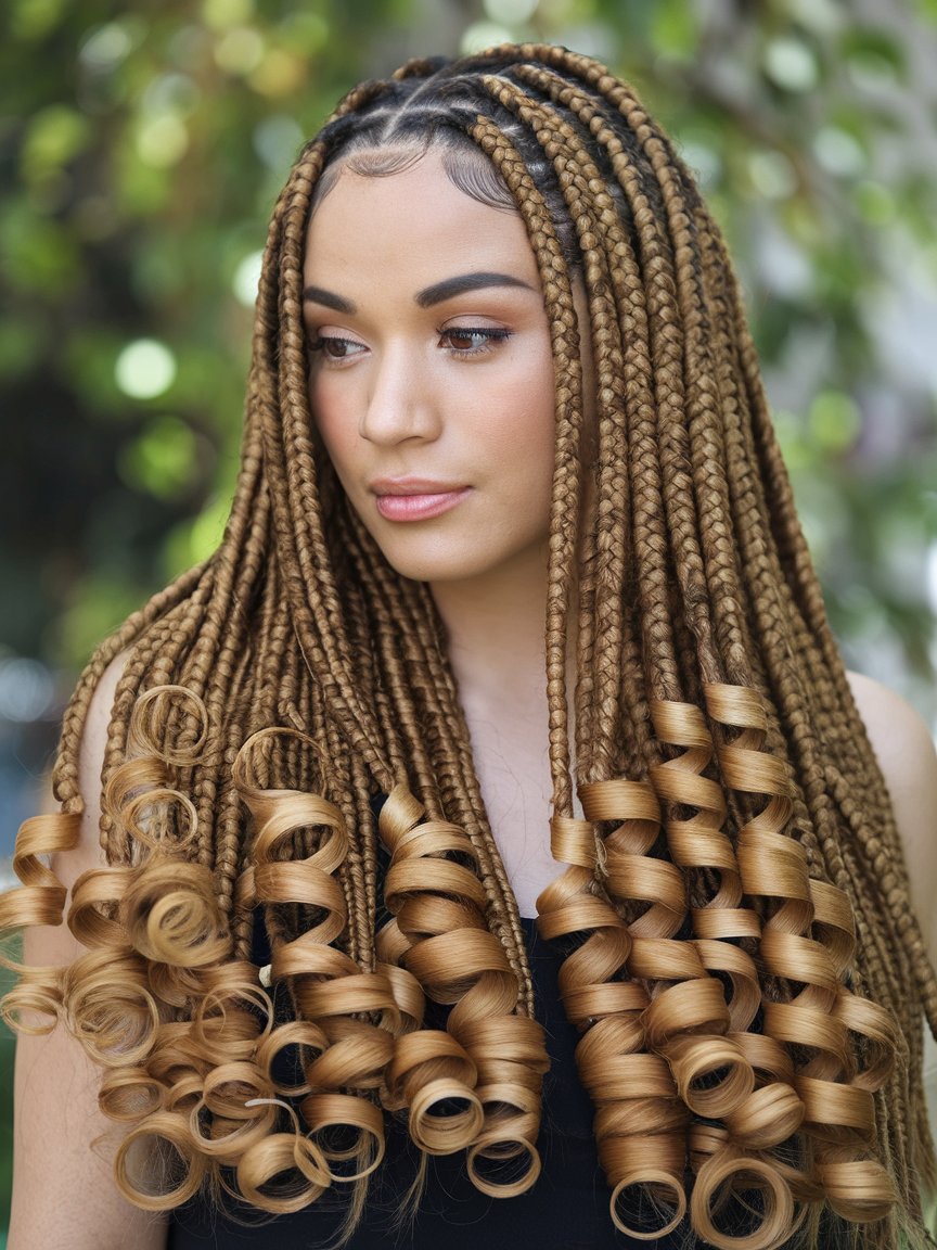 11. Jumbo Box Braids with Spiral Curls