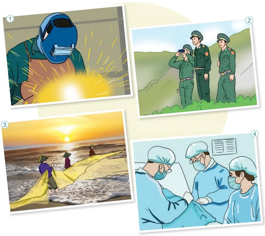 BÀI 33: NHỮNG NGƯỜI QUANH TAChia sẻNhững người trong tranh đang làm gì? Họ là ai?Đáp án chuẩn:1. Người công nhân đang hàn xì. Đây là công việc hàn xì.2. Người lính đang canh gác bảo vệ Tổ Quốc. Đây là những chú bộ đội.3. Người dân đang kéo lưới. Đây là nghề đánh bắt cá.4. Người ta đang phẫu thuật. Đây là những bác sĩ tài ba.BÀI ĐỌC 1: CON ĐƯỜNG CỦA BÉ Câu 1: Bài thơ nói về công việc của những ai?Đáp án chuẩn:Chú phi công, chú hải quân, bác lái tàu.Câu 2: Công việc của mỗi người gắn với một con đường. Ghép đúngĐáp án chuẩn:Câu 3: Em hiểu hai dòng cuối bài thơ như thế nào? Chọn ý đúng:a) Bé tìm đường tới trường.b) Bé tìm đường của các chú, các bác.c) Bé tìm con đường tương lai trong các bài học.Đáp án chuẩn:c) Luyện tậpCâu 1: Những người trong tranh đang làm gì? Họ là ai?Đáp án chuẩn:1. Chú Lê xây nhà. Chú là thợ xây.2. Cô Hoa đang chỉ đường. Cô là cảnh sát giao thông.3. Bác Tâm đang gặt lúa. Bác là nông dân.4. Chú Mạnh đang may. Chú là thợ may.Câu 2: Kể thêm về một số nghề nghiệp mà em biết.Đáp án chuẩn:Ca sĩ, bác sĩ, kĩ sư, diễn viên, cô giáo,.…Bài viết 1Câu 1: Nghe - viết: Con đường của bé (2 khổ thơ đầu).Đáp án chuẩn:Nghe - viếtCâu 2: Tìm chữ hoặc vần phù hợp với ô trống:a) Chữ s hay x?      Đã ...ế trưa, máy cày của bác nông dân trong ...óm vẫn chạy giòn giã. Máy lật lên những hàng đất tơi ...ốp cho mùa tới, cây cối ...inh ...ôi.b) Chữ i hay iê?      Thủy rất mê chuyện cổ tích. Cô bé luôn t... là sẽ có những cô t...n xinh đẹp, d... hiền xuất h...n đúng lúc khó khăn nhất để giúp con người.c) Vần ao hay au?       S... mấy đợt rét đậm, mùa xuân đã về. Trên cây g... đầu làng, từng đàn s... chuyền cành lao xao như b... tin vui, giục người ta m... đón ch... xuân mới.Đáp án chuẩn:a) xế, xóm, xốp, sinh sôi.b) tin, tiên, dịu, hiện c) Sau, gạo, sáo, báo, mau, chào Câu 3: Tìm chữ hoặc vần phù hợp với ô trống:a) Chữ s hay x?       Ngày ...ưa              say ...ưa              quả ...ung            ...ung phongb) Chữ i hay iê?       Kim t...m                trái t...m                 buổi ch...u          ch... khóc) Vần ao hay au?       C... lớn                 trầu c....                  thứ s....               chim s...Đáp án chuẩn:a) ngày xưa, say sưa, quả sung, xung phong.b) kim tiêm, trái tim, buổi chiều, chịu khó.c) cao lớn, trầu cau, thứ sáu, chim sáo.Câu 4: Tập viết.BÀI ĐỌC 2: NGƯỜI LÀM ĐỒ CHƠICâu 1: Bác Nhân trong câu chuyện làm nghề gì?Đáp án chuẩn:Người làm đồ chơi bằng bột.Câu 2: Vì sao bác Nhân định chuyển về quê? Chọn ý đúng:a) Vì bác không thích ở thành phố.b) Vì dạo này bác không bán được hàng.c) Vì bác không thích làm đồ chơi bằng bột.Đáp án chuẩn:b) Câu 3: Khi biết bác Nhân định bỏ về quê, thái độ của bạn nhỏ như thế nào?Đáp án chuẩn:Bạn nhỏ suýt khóc nhưng cố tỏ ra bình tĩnh.Câu 4: Bạn nhỏ đã làm gì để bác Nhân vui trong buổi bán hàng cuối cùng.Đáp án chuẩn:Bạn nhỏ đã đập con lợn đất, chia cho các bạn nhỏ trong lớp mua đồ chơi giúp bác trong buổi bán hàng cuối cùng.Luyện tậpCâu 1: Sử dụng các câu hỏi Ở đâu?, Khi nào?, Vì sao? hỏi đáp với bạn về nội dung câu chuyện.Đáp án chuẩn:Vì sao bạn nhỏ trong truyện muốn bác Nhân ở lại? - Bạn ấy muốn bác Nhân ở lại vì quý mến bác.Khi nào là buổi bán hàng cuối cùng của bác Nhân? - Hôm sau là buổi bán hàng của bác. Bác Nhân tiếp tục nặn đồ chơi để bán cho trẻ em ở đâu? - Về quê, bác tiếp tục nặn đồ chơi để bán cho trẻ ở nông thôn.Câu 2: Em hãy thay bạn nhỏ trong truyện nói lời chào tạm biệt và lời chúc bác Nhân khi chia tay bác.Đáp án chuẩn: “Bác về quê nhớ giữ gìn sức khỏe, chúng cháu luôn nhớ bác. Chúc bác thượng lộ bình an.”Bài viết 2