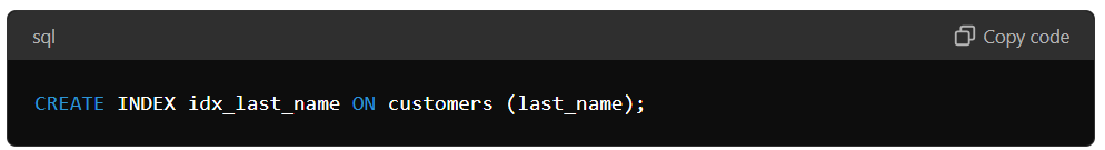 SQL query showing the use of Index. 