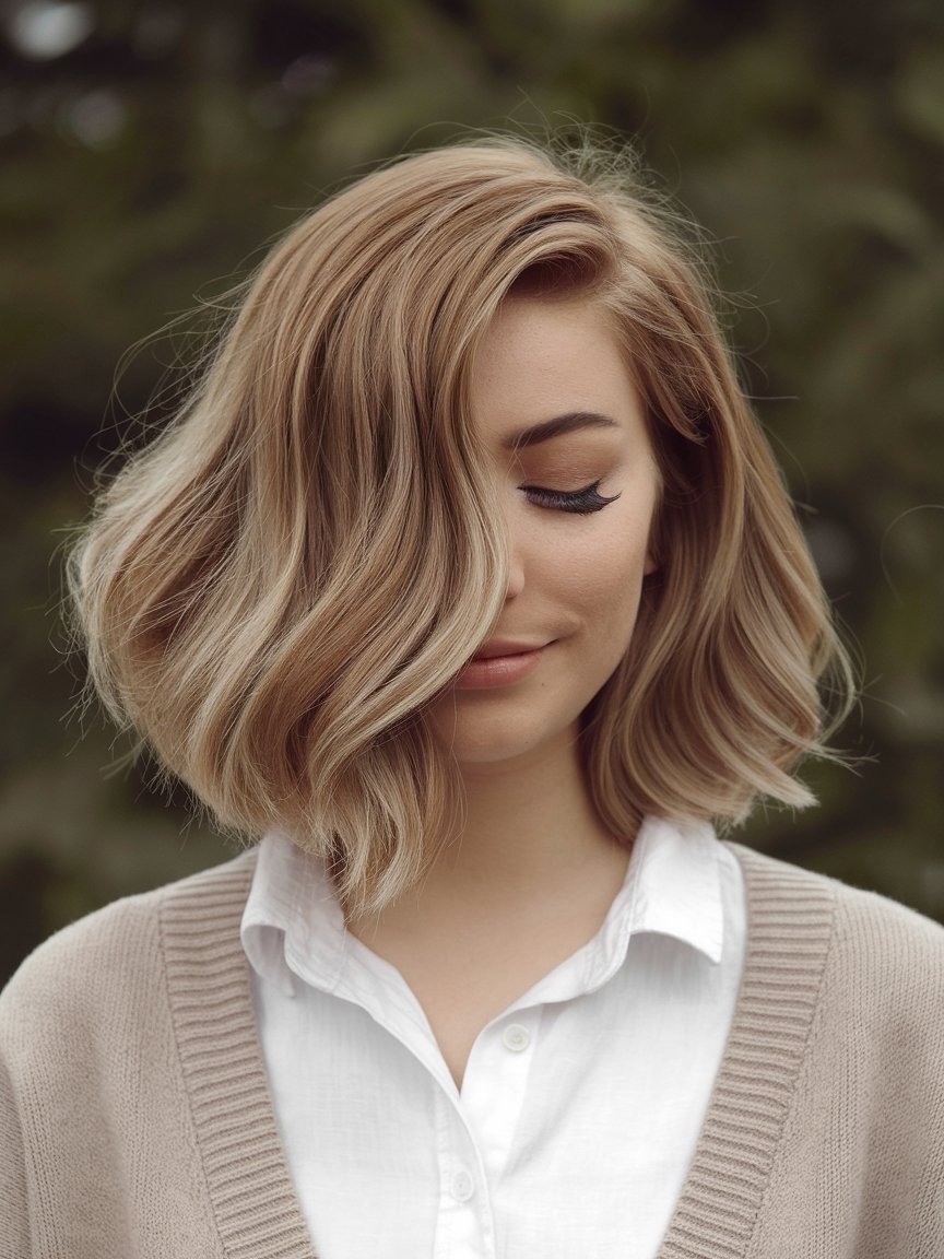 45. Wavy Asymmetrical Long Bob