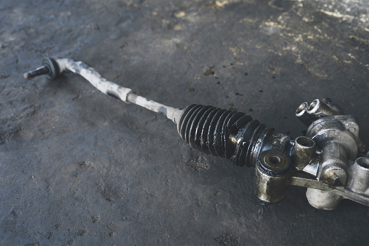 A bent steering tie rod which needs replacement