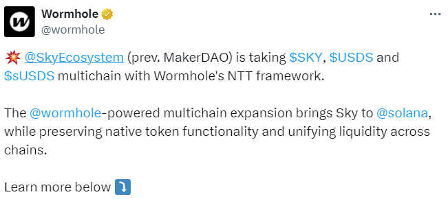 Sky Expands to Solana Using Wormhole’s NTT,