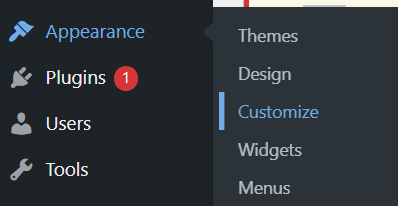 a screenshot of appearance section with customize button