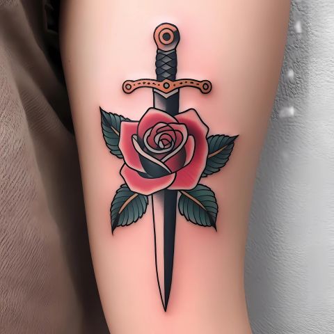 Rose and Dagger Tattoo