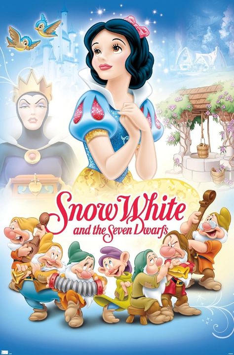 This contain snow white and the seven dwarfs movie poster with characters from disney's animated film