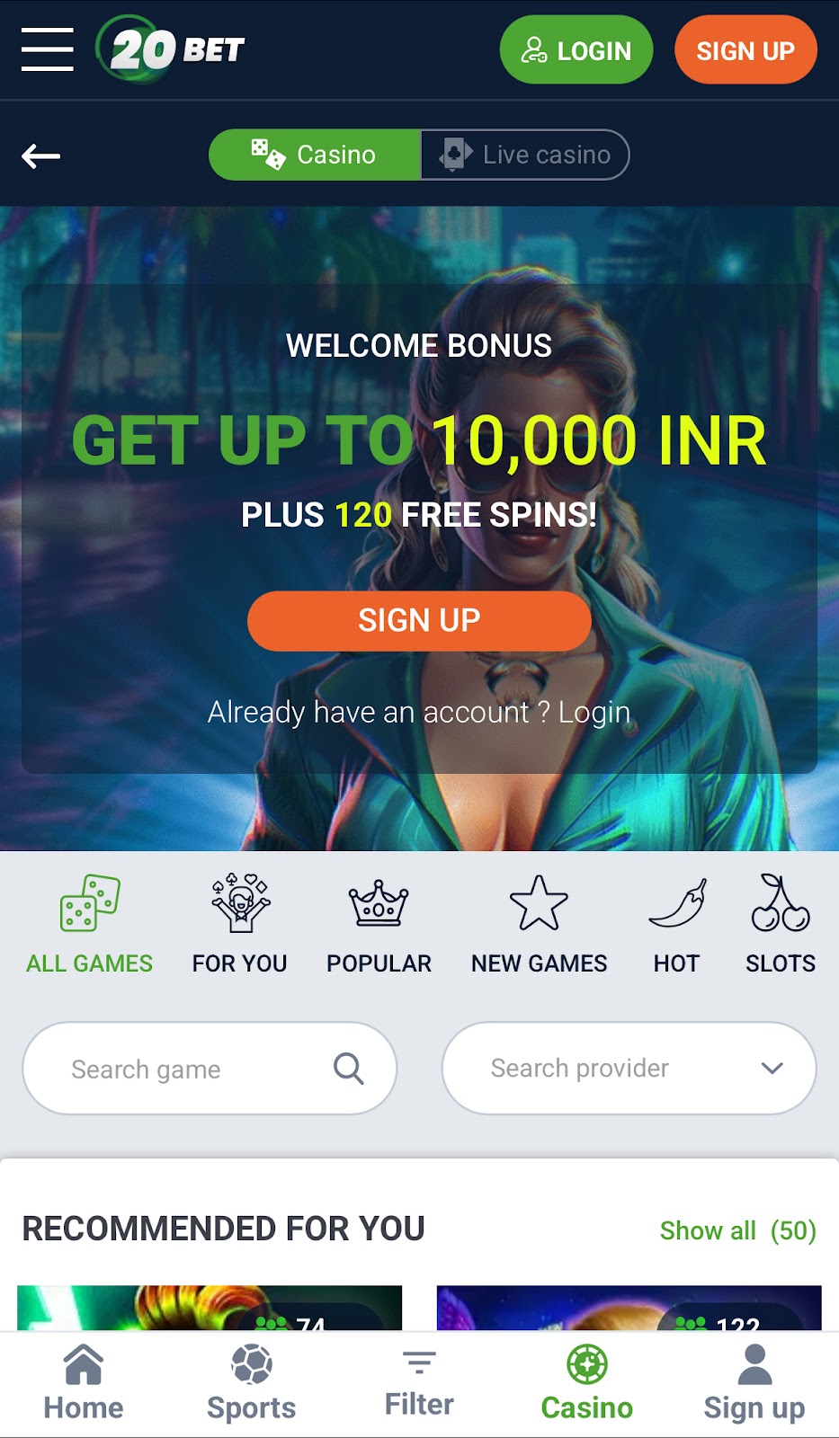 20Bet Casino Betting App