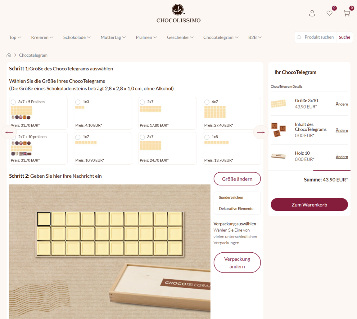 Konfiguratory produktów zaimplementowane w sklepie internetowym Chocolissimo