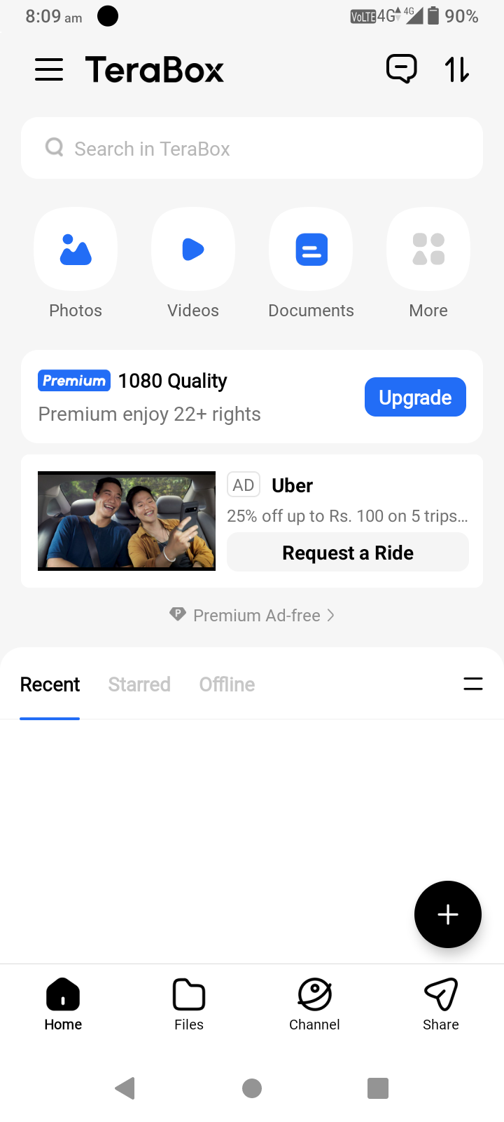 TeraBox  interface after login