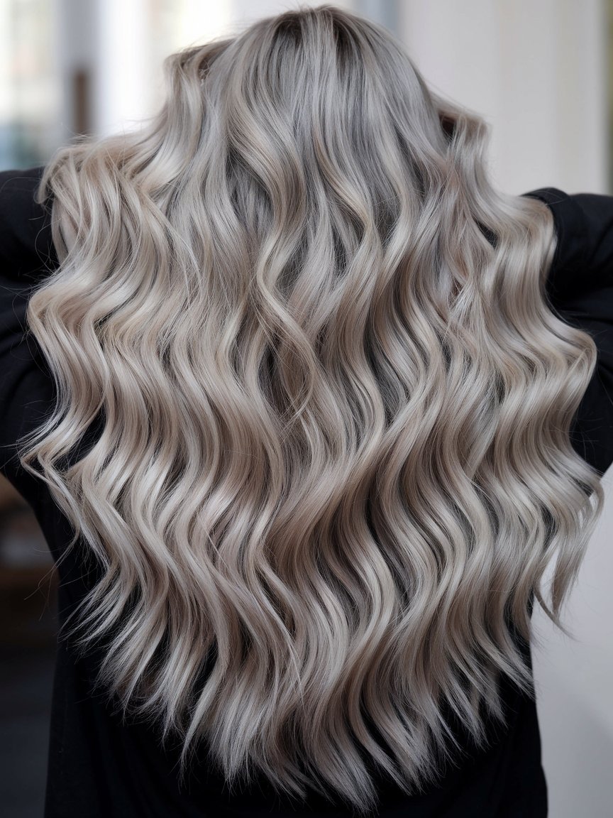 17. Loose Ash Blonde Curls With Highlights