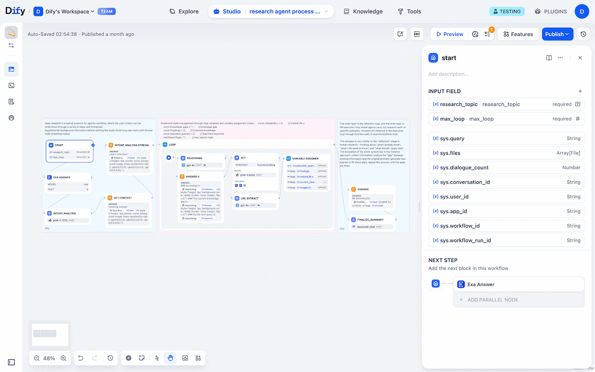 An example of a research agent with Dify