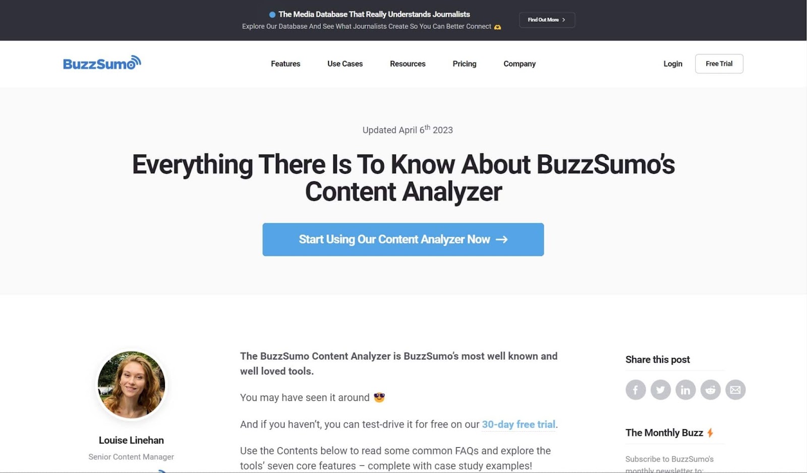 Screenshot of BuzzSumo’s Content Analyzer website