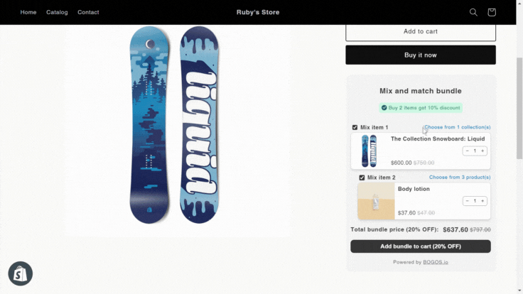Shopify mix-and-match with mixing or bundling items from different lists of products