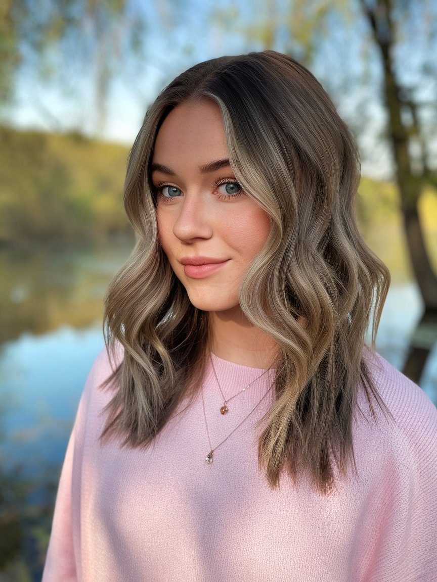 6. Wavy Lob with Sun-Kissed Balayage Highlights