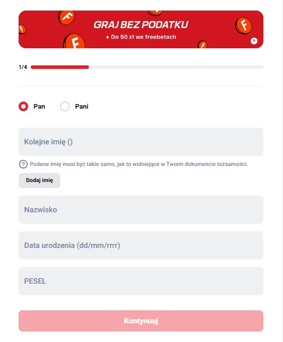 Rejestracja z kodem promocyjnym Betclic