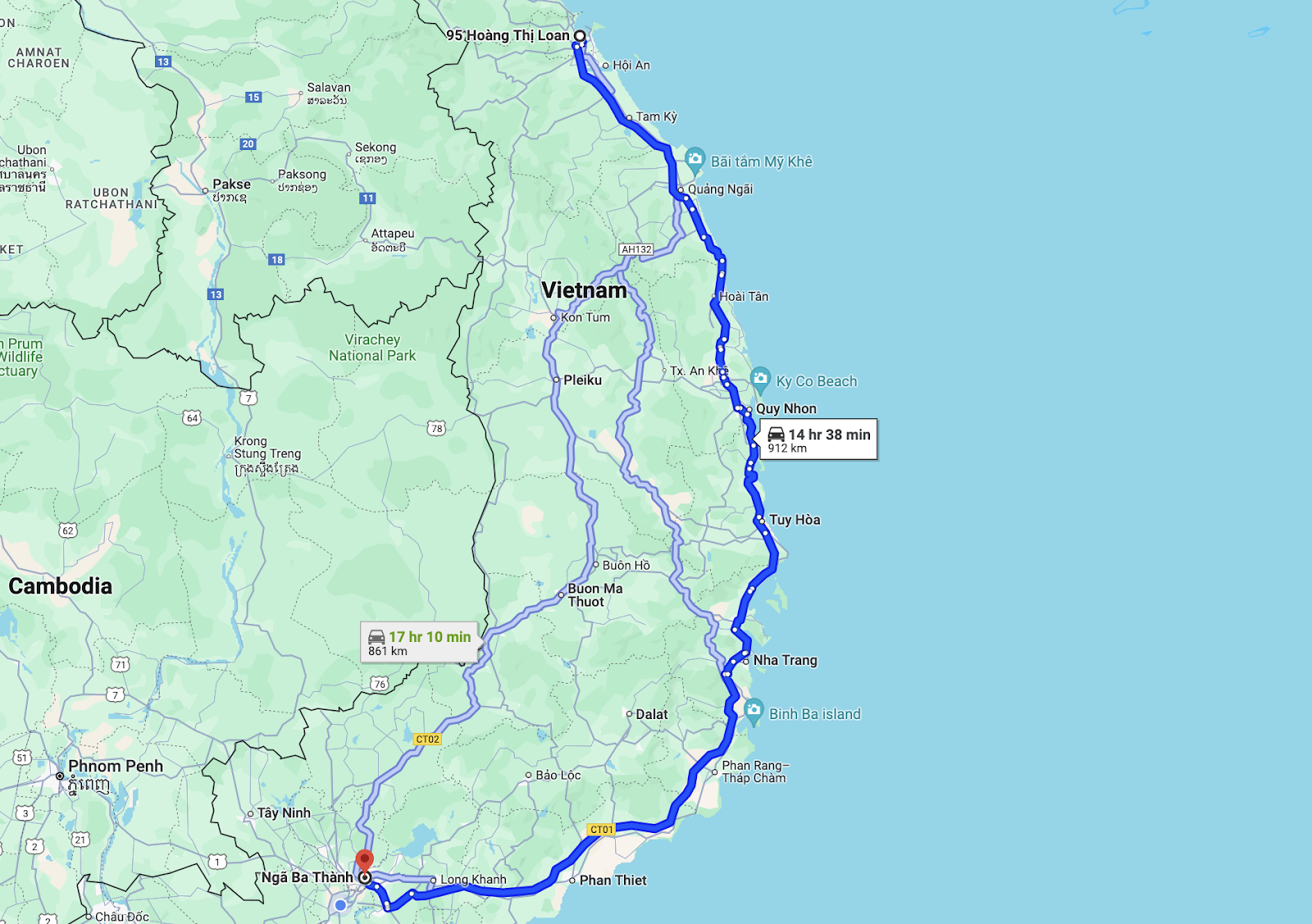 route of quynh nhat bus from da nang to nha trang