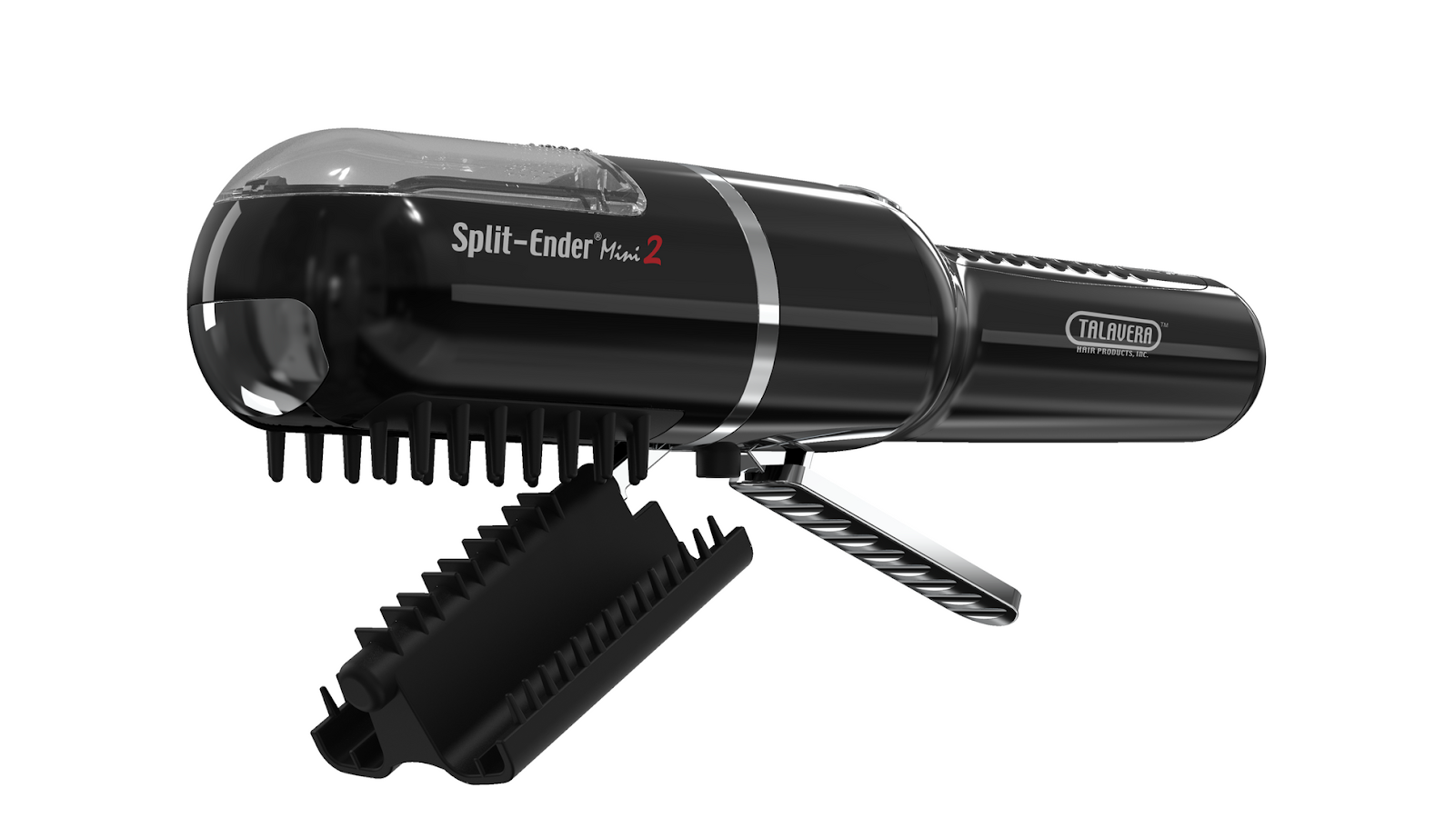 The Split Ender Mini 2—compact split end trimmer designed for quick, cordless trims at home or on the go